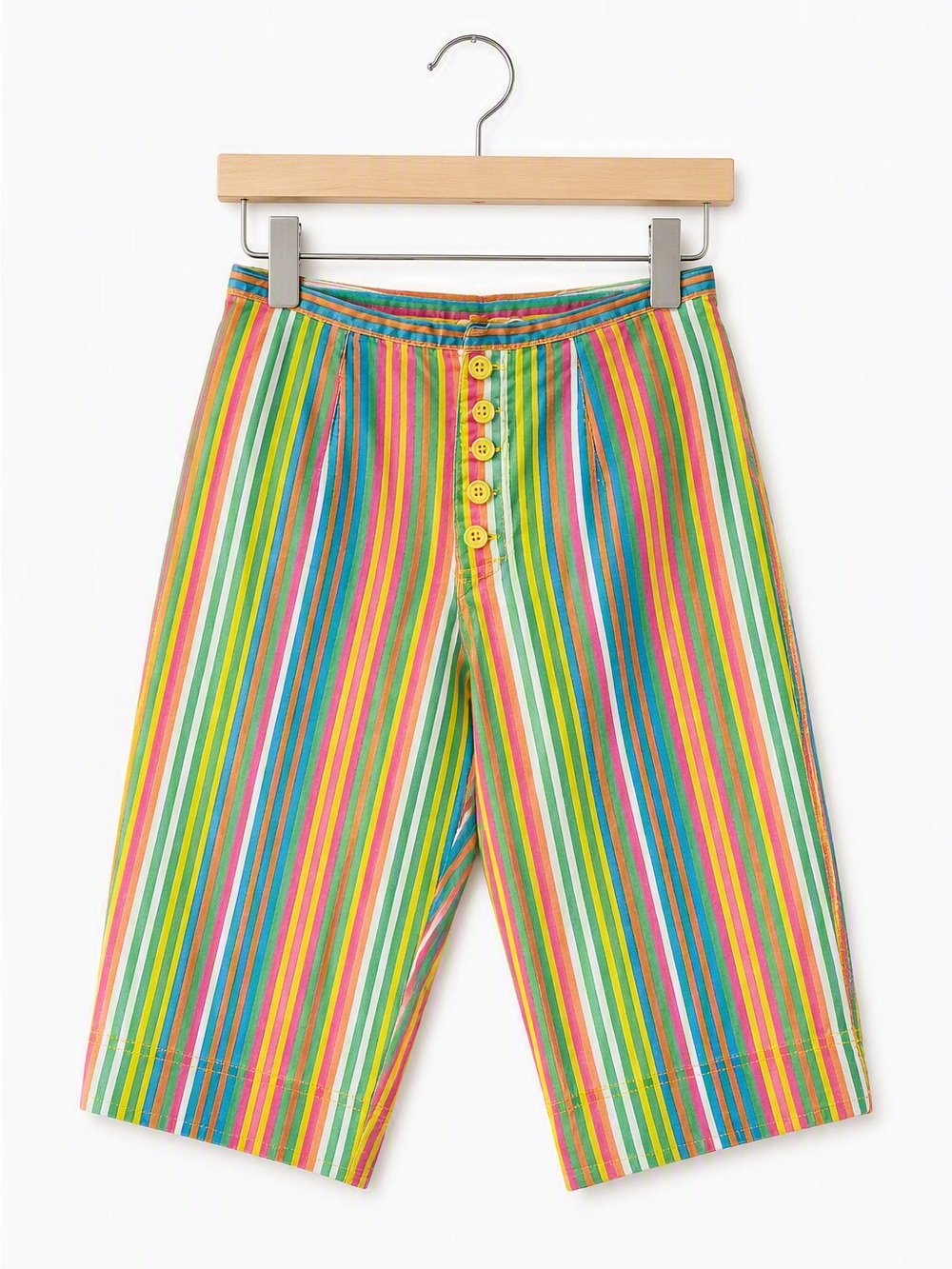 Rare Vintage 80s Esprit Rainbow Candy Stripe Button Fly Cropped Pants Clowncore